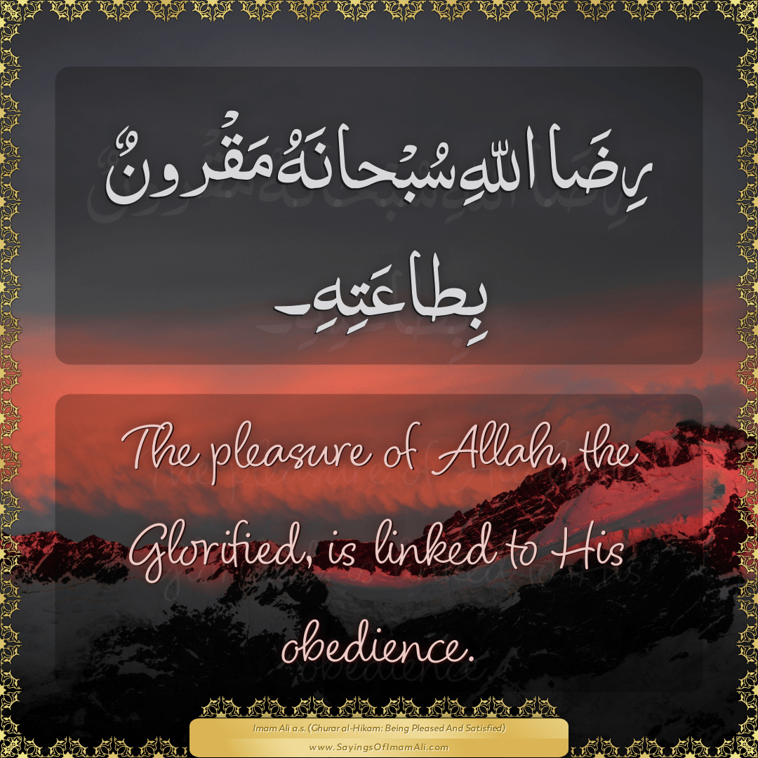 The pleasure of Allah, the Glorified, is linked to His obedience.